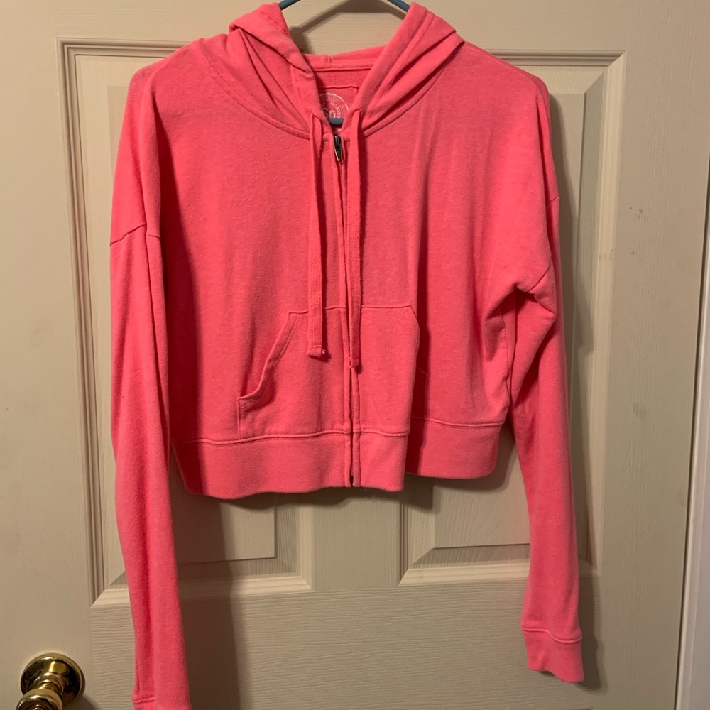 Neon Pink Cropped Zip-Up Hoodie!